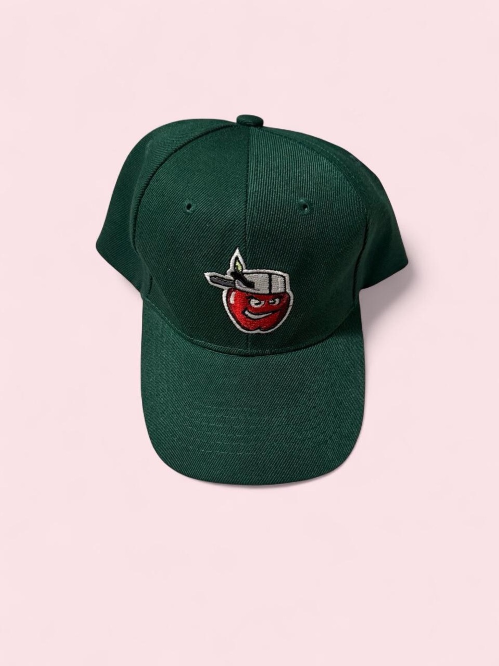 Source Unknown Dark Green Baseball Cap with Red Apple Patch ~ Fort Wayne tincaps